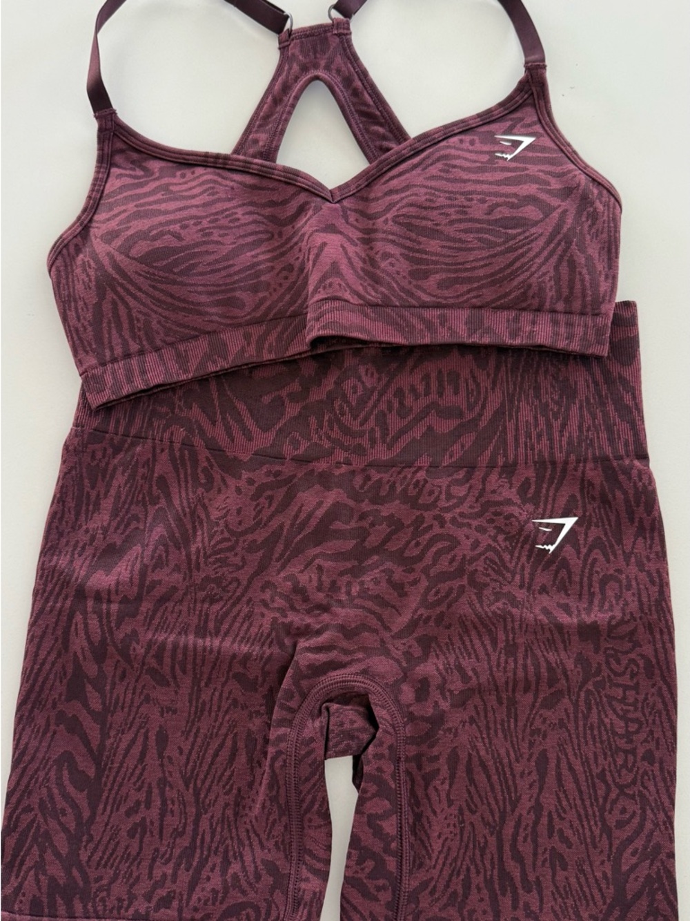Gymshark Plum Zebra Seamless Sports Bra and Leggings Set